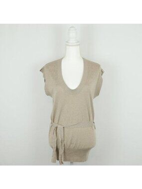 Banana Republic Women's Medium Tan Silk Blend Scoop Neck Belted Sweater